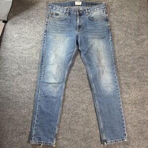 Quiksilver Jeans Mens 32x29 Blue Medium Wash Straight Leg Distressed Denim